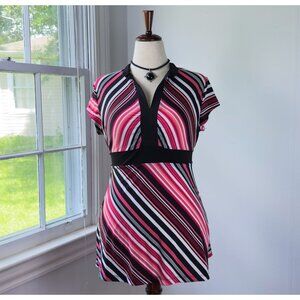 Y2K Vintage Black and Pink Striped Mini Dress Large